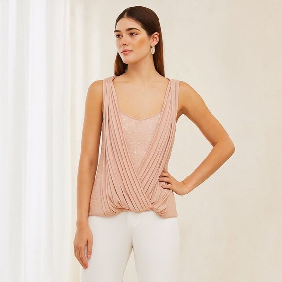 New Robbi & Nikki M Shirt Sequin Pleated Top Sleeveless Drape Blouse Sleeveless - Picture 6 of 12